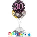 composizione 1 palloncino mylar + 3 lattice ad elio 30 anni rosa