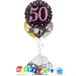 composizione 1 palloncino mylar + 3 lattice ad elio 50 anni rosa