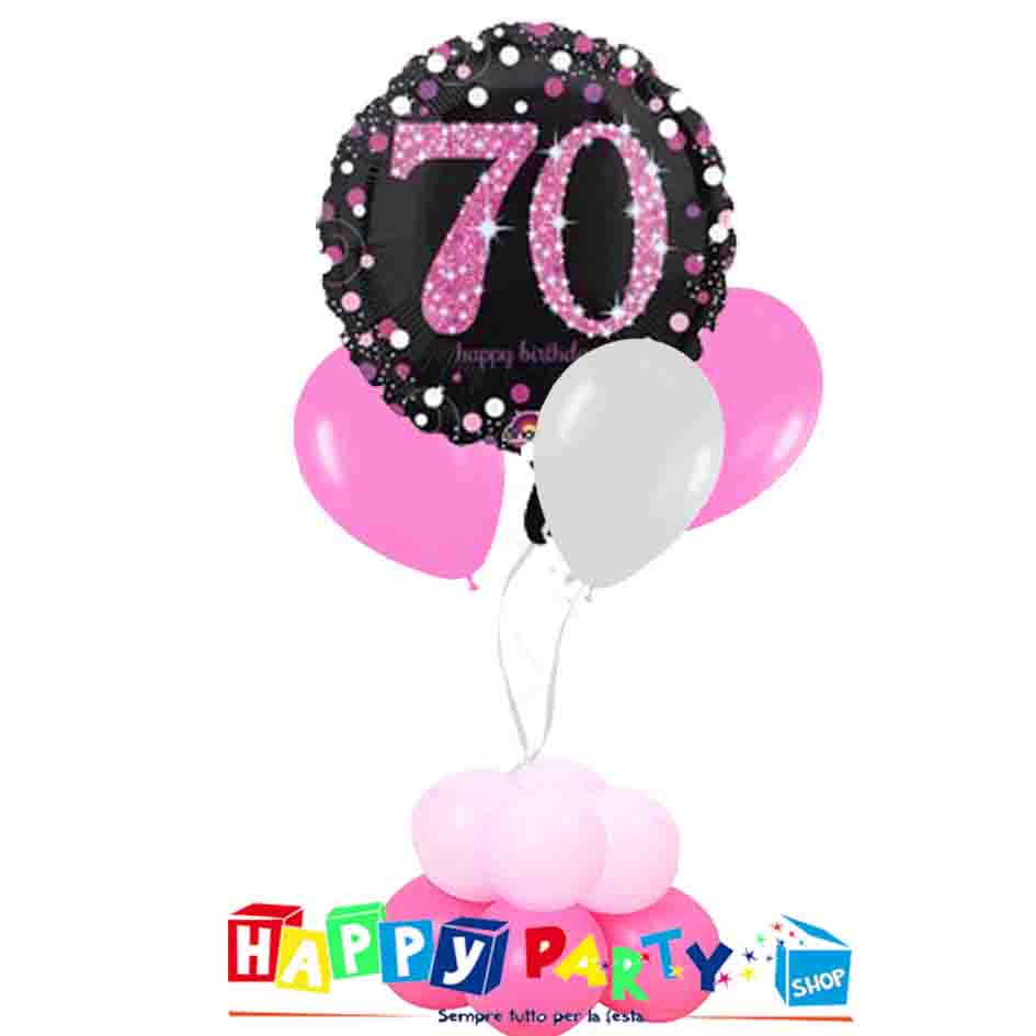 composizione 1 palloncino mylar + 3 lattice ad elio 70 rosa