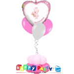 composizione 1 palloncino mylar + 3 lattice ad elio battesimo cuore rosa