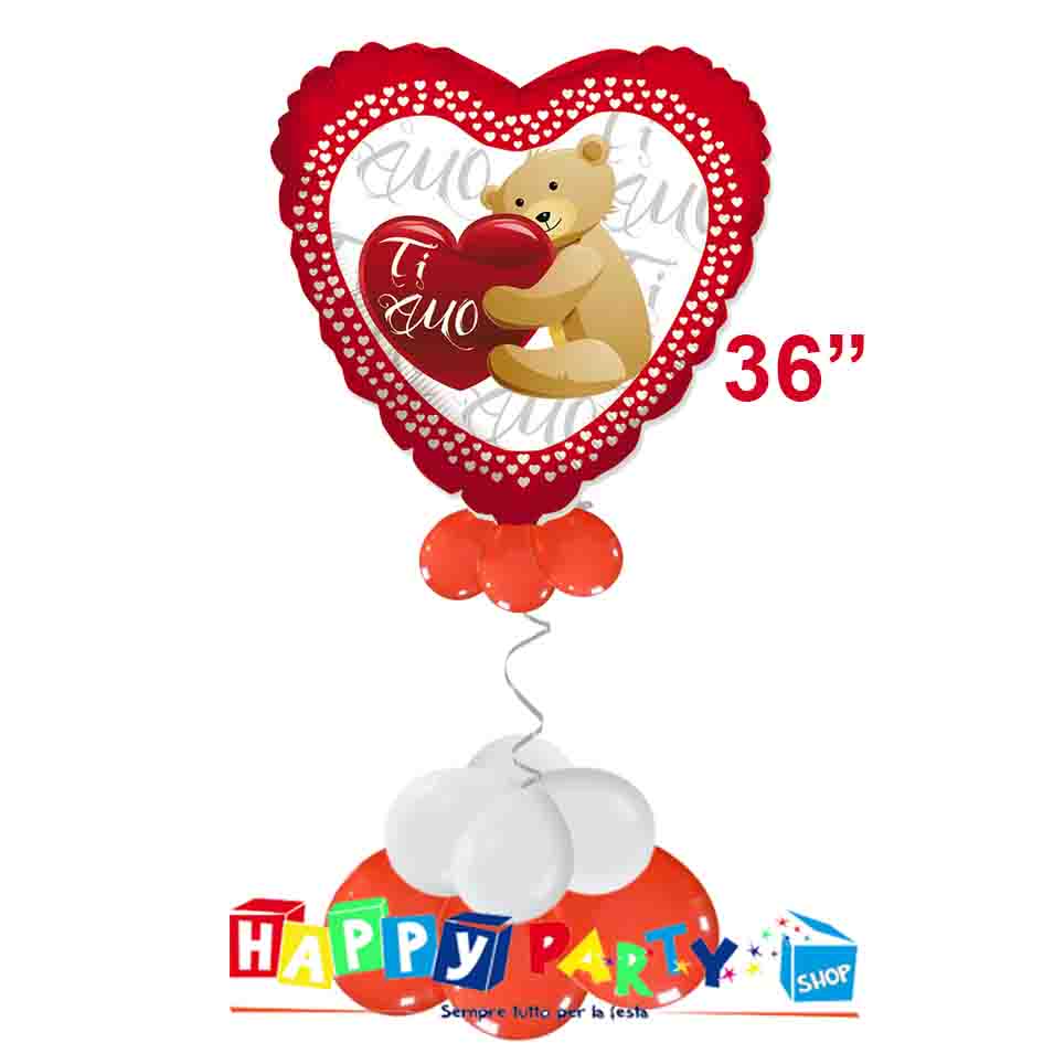 composizione palloncino cuore rosso orsetto 90cm