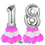 centrotavola palloncini numeri mylar 18 anni fuxia argento