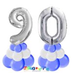 centrotavola palloncini numeri mylar 90 anni argento base blu