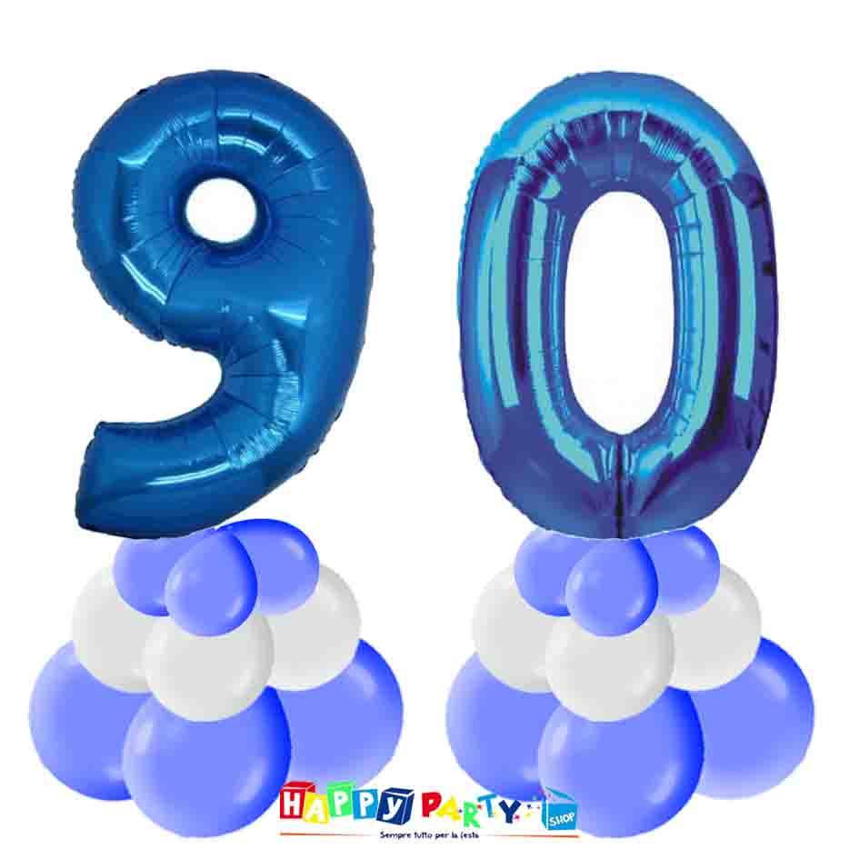 centrotavola palloncini numeri mylar 90 anni blu