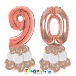 centrotavola palloncini numeri mylar 90 anni rosa gold